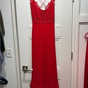 Free People Red Lace-Trim Maxi Dress
